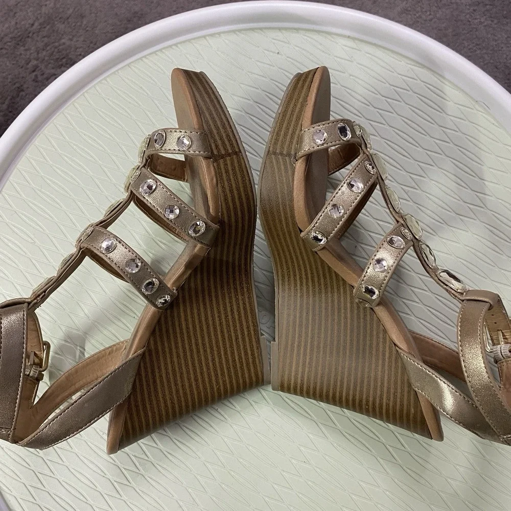 BRASH STRAPPY WEDGE HEELS SHOES SIZE 7‎ GOLD STRAPS WITH RHINESTONES 4
